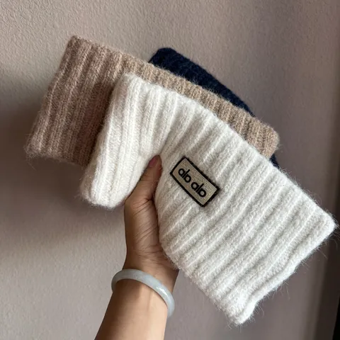 Fascia per Capelli Donna in Misto Lana a Maglia Lettera Patch Larga Calda Invernale Turbante Accessorio Capelli