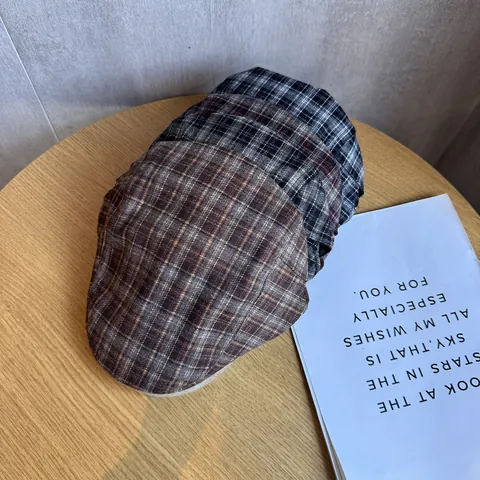 Damen Britische Vintage Plaid Schiebermütze Wollmischung Flatcap Für Herbst Winter Retro Newsboy Hat Klassisches Karo Barett