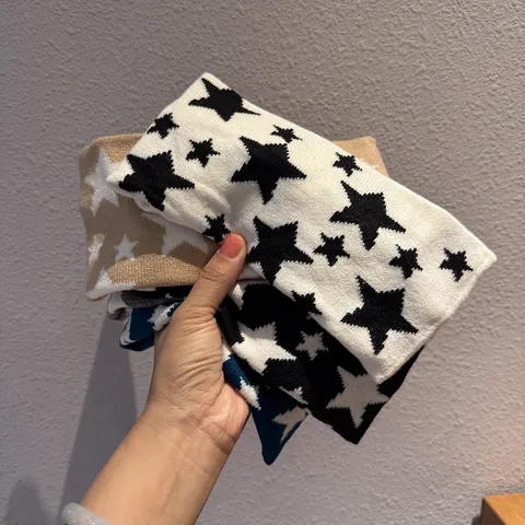 Vintage Sternenmuster Strick Stirnband Für Damen Herren Hip Hop Breit Elastisches Haarband Sportlich Lässig Haarschmuck