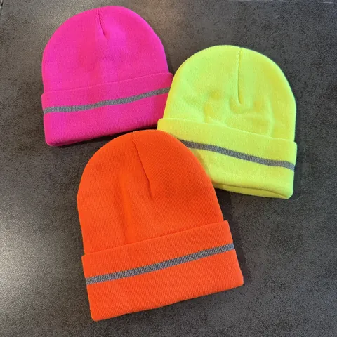 Winter Warm Knitted Beanie Hat With Reflective Strip For Night Safety Solid Color Cuffed Acrylic Skull Cap Outdoor Thermal Beanie Men Women