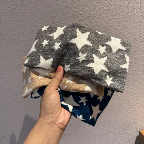 Vintage Sternenmuster Strick Stirnband Für Damen Herren Hip Hop Breit Elastisches Haarband Sportlich Lässig Haarschmuck