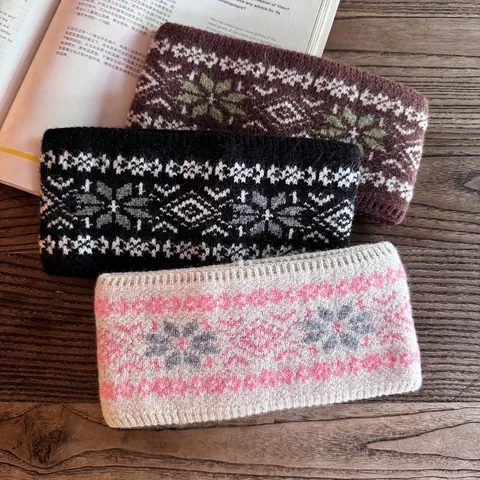 Women's Winter Warm Knitted Headband Wide Hair Band With Snowflake Geometric Jacquard Ethnic Style Crochet Ear Warmer For Outdoor Everyday
