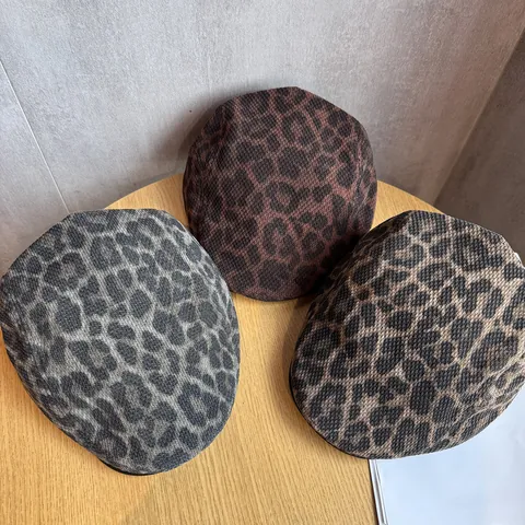 Gorra de Vendedor de Periódicos Vintage con Estampado de Leopardo Mezcla de Algodón Gorra Casual Ala Corta Accesorios de Parasol