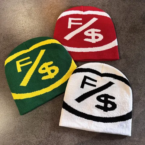 Streetwear Yarn Knitted Beanie For Men Women Jacquard Dollar Symbol Pattern Warm Winter Beanie Hip Hop Cold Hat Fashion Cap