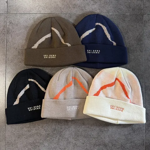 Unisex Winter Knitted Beanie Hat Warm Acrylic Letter Embroidery Wave Pattern Cold Cap Outdoor Windproof Streetwear Accessory