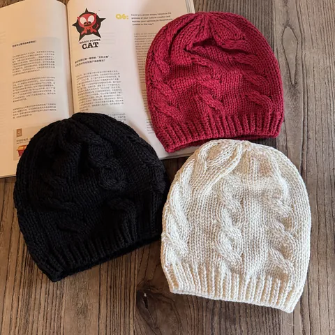 Berretto Unisex a Maglia con Trecce in Misto Cotone Poliestere Tinta Unita Cappello Invernale Caldo Berretto con Risvolto per Uomo Donna