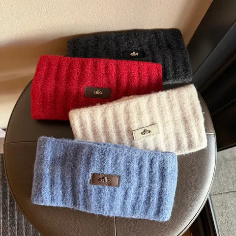 Women's Knitted Woolen Headband Warm Winter Ribbed Hair Band With Leather Label Solid Color Windproof Ear Warmer Headwrap