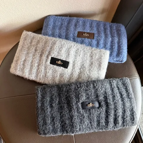 Women's Knitted Woolen Headband Warm Winter Ribbed Hair Band With Leather Label Solid Color Windproof Ear Warmer Headwrap
