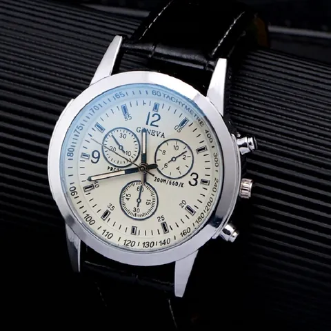 Men's Business Leisure Quartz Watch With Faux Leather Strap Round Alloy Case Three-Eye Decorative Dial Analog Wristwatch