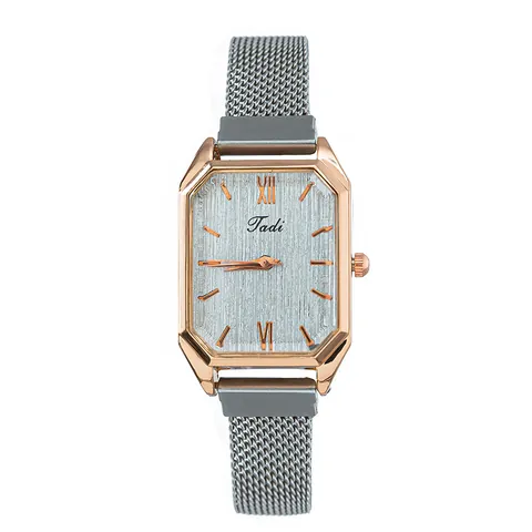 Damen Quarz Uhr Quadratisch Edelstahl Mesh Armband Magnetverschluss Römische Ziffern Retro Mode