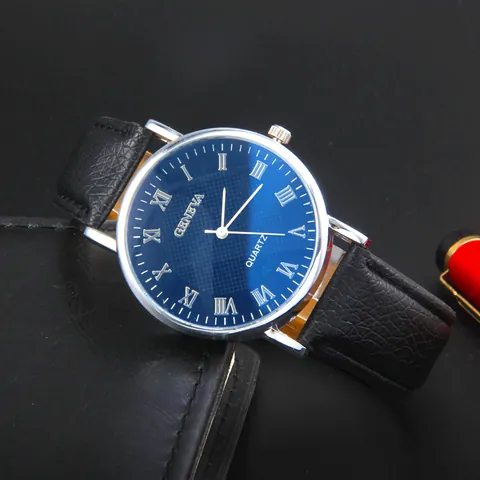 Herren Mode Quarzuhr Mit Römischen Zahlen Legierungsgehäuse Kunstlederarmband Lässige Business Armbanduhr Rundes Zifferblatt