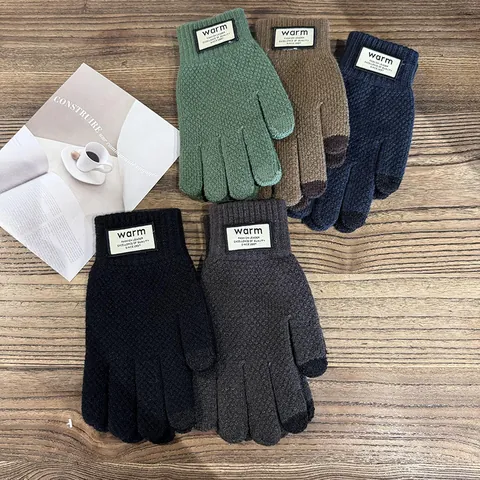 Men's Winter Knit Gloves Thick Fleece Lined Touchscreen Thermal Mittens Outdoor Cycling Cold Weather Warm Gloves For Adult