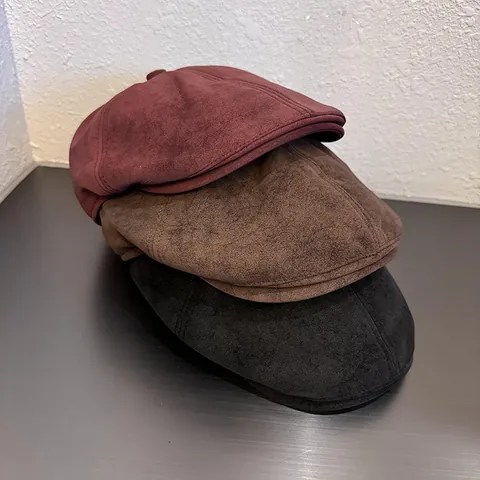 Berretto Newsboy in Camoscio Vintage per Donna Tinta Unita Basco Retrò Consistenza Opaca Stile Britannico Autunno Inverno Caldo Moda Copricapo