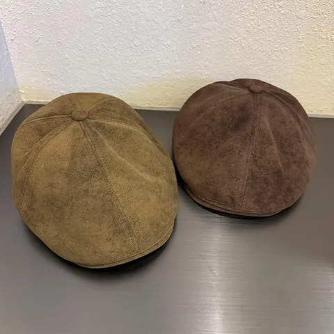 Vintage Suede Newsboy Cap For Women Solid Color Retro Beret Hat Matte Finish British Style Autumn Winter Warm Fashion Headwear
