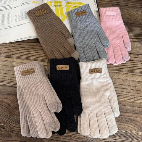 Winter Warm Knitted Wool Gloves For Women Men Touch Screen Full Finger Thickened Thermal Mittens For Outdoor Riding