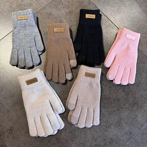 Knitted Winter Gloves Thick Warm Touchscreen Solid Color Minimalist Ribbed Cuffs Cycling Outdoor Daily Hand Warmers For Unisex
