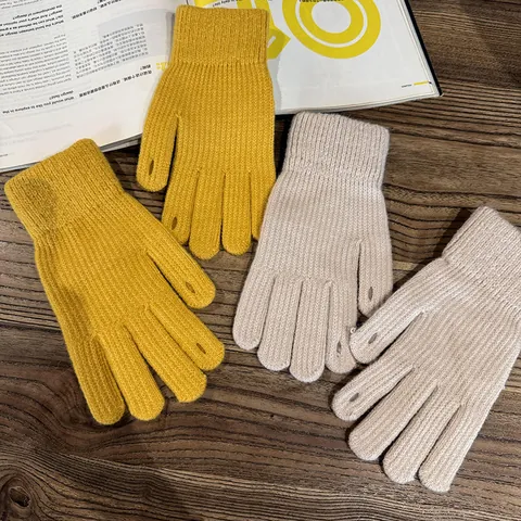 Damen Winter Verdickte Strickwolle Handschuhe Warme Vollfinger Handschuhe Mit Mode Buchstaben Patch Touchscreen Für Outdoor Radfahren