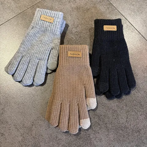 Knitted Winter Gloves Thick Warm Touchscreen Solid Color Minimalist Ribbed Cuffs Cycling Outdoor Daily Hand Warmers For Unisex