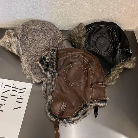 Colbacco Invernale In Ecopelle Per Uomo Donna Aviatore Foderato In Ecopelliccia Con Paraorecchie Cappello Bomber Antivento Caldo