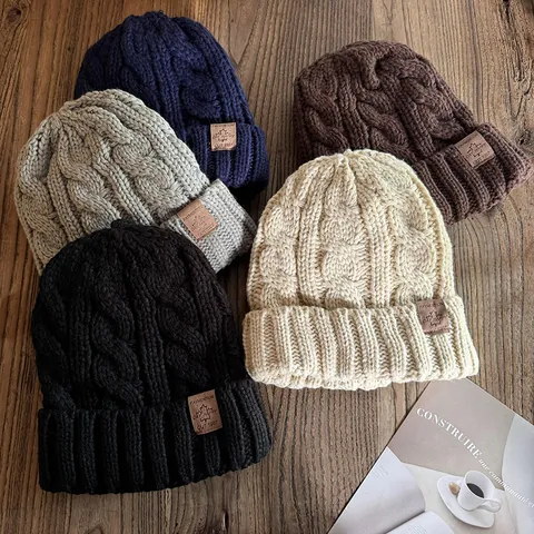 Unisex Chunky Cable Knit Beanie Hat Thick Warm Fleece Lined Winter Cuffed Skull Cap For Men Women Casual Outdoor Knit Hat