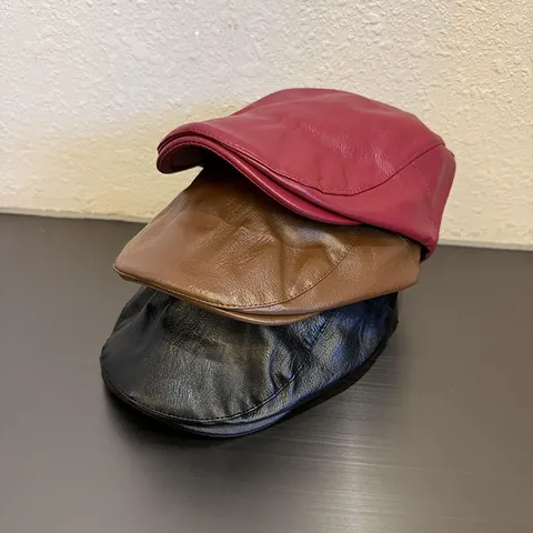 Retro PU Leather Beret Hat For Women British Style Flat Cap Ivy Cap Autumn Winter Painter Hat Fashion Headwear Accessory