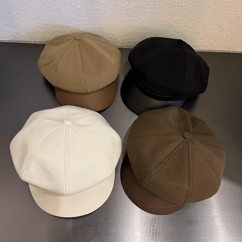Japanese Style Women Newsboy Cap Woolen Vintage Eight Panel Baker Boy Hat With PU Leather Brim Winter Warm Fashion Artist Cap