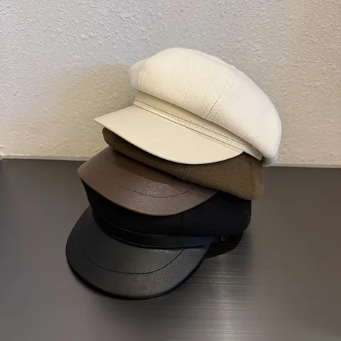 Japanese Style Women Newsboy Cap Woolen Vintage Eight Panel Baker Boy Hat With PU Leather Brim Winter Warm Fashion Artist Cap