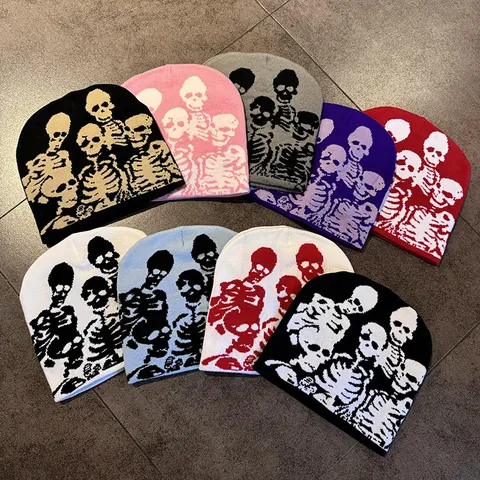 Berretto a Maglia Jacquard con Scheletro di Halloween Motivo a Teschio Gotico Cappello Invernale Caldo per Uomo Donna Festa in Costume
