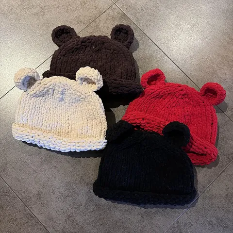 Berretto in Maglia Donna Con Orecchie di Orso Berretto Invernale Caldo Fatto a Mano All'Uncinetto Per Autunno Esterno