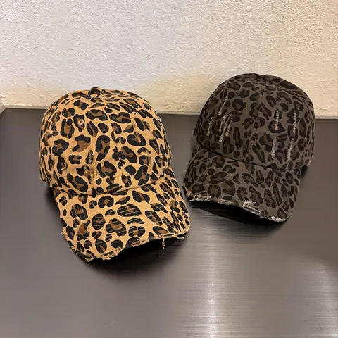 Berretto Da Baseball Leopardato Vintage Y2K Per Uomo Donna Cappello Snapback In Tela Di Cotone Lavato Distressed Retro Streetwear