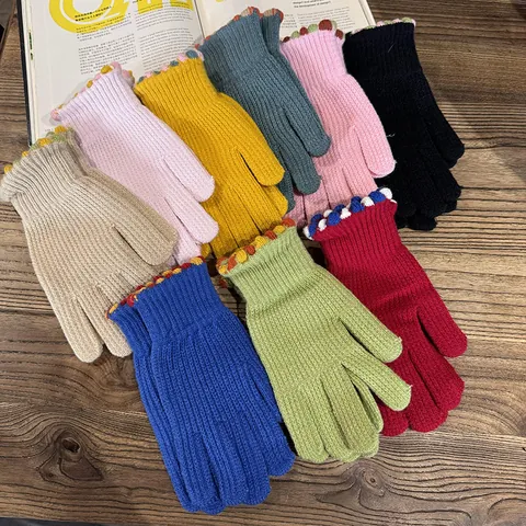 Damen Winter Warme Gestrickte Wollhandschuhe Wellenrand Farbblock Touchscreen Dick Kaltes Wetter Winddicht Outdoor Radfahren Handschuhe