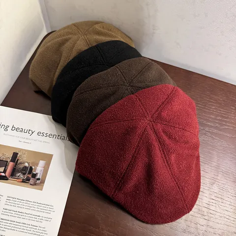 Retro Woolen Flat Cap For Women Winter Warm Beret Hat Solid Color Vintage Newsboy Cap Japanese Style Painter Hat