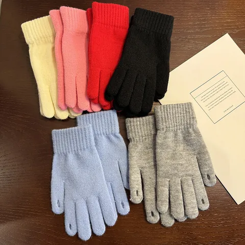 Damen Winter Warm Gestrickte Baumwollmischung Handschuhe Touchscreen Öffnung Gerippte Manschette Fingerlos Solide Farbe Fäustlinge