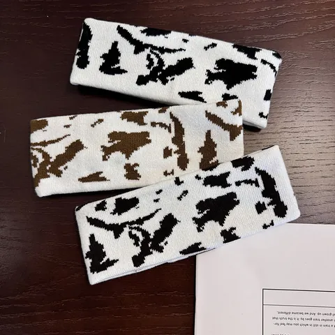 Knitted Headband Cow Leopard Pattern Elastic Woolen Hairband For Women Men Sports Yoga Outdoor Fashion Hair Accessories