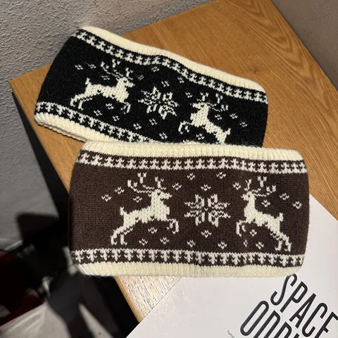 Winter Knitted Reindeer Jacquard Headband For Women Warm Ear Warmer Hair Band Nordic Style Snowflake Pattern Hair Accessories Gift
