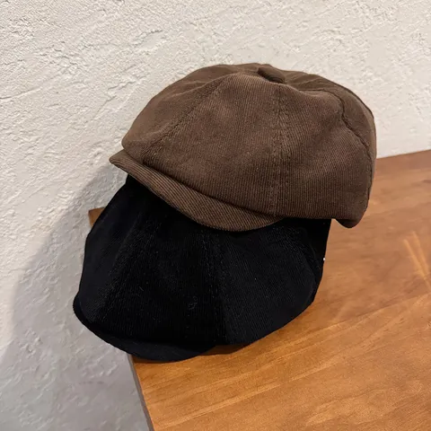 Vintage Corduroy Newsboy Cap For Men Women Solid Color Octagonal Hat Japanese Style Autumn Winter Warm Retro Painter Cap