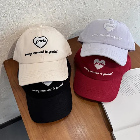 Berretto da Baseball da Donna Stile Coreano Ricamato Cuore Lettera Paris Regolabile Misto Cotone Traspirante Parasole Casual Hat
