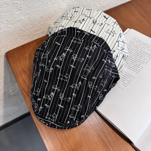 Cappello Donna Forward Cap a Righe Retro Moda Cartone Animato Bassotto Fantasia Misto Cotone Traspirante Coppola Protezione Solare