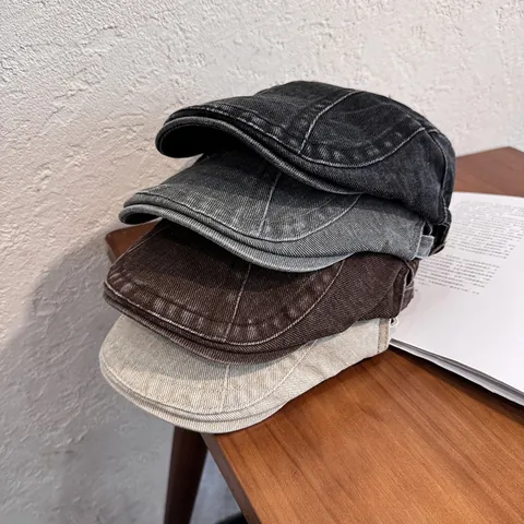 Coppola in Cotone Lavato Vintage da Donna Cappello Newsboy Stile Britannico Berretto Regolabile da Pittore Cappello Parasole