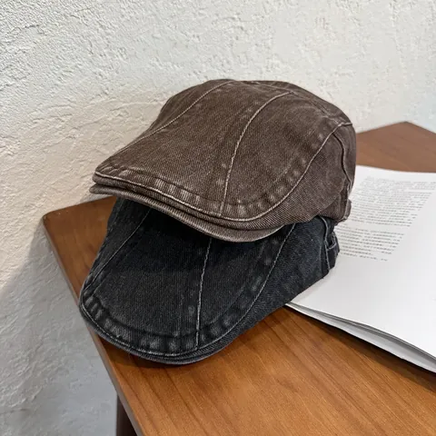 Women's Vintage Washed Cotton Flat Cap Distressed Newsboy Hat British Style Adjustable Beret Painter Hat Sunshade Cap