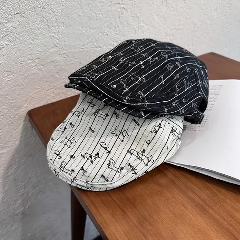 Cappello Donna Forward Cap a Righe Retro Moda Cartone Animato Bassotto Fantasia Misto Cotone Traspirante Coppola Protezione Solare
