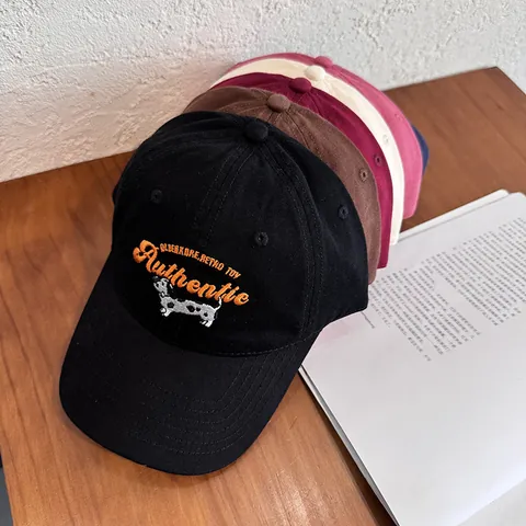 Casquette de Baseball Rétro Brodé Chien pour Femmes Hommes Chapeau de Soleil Coton Réglable Style Coréen Lettre Authentic