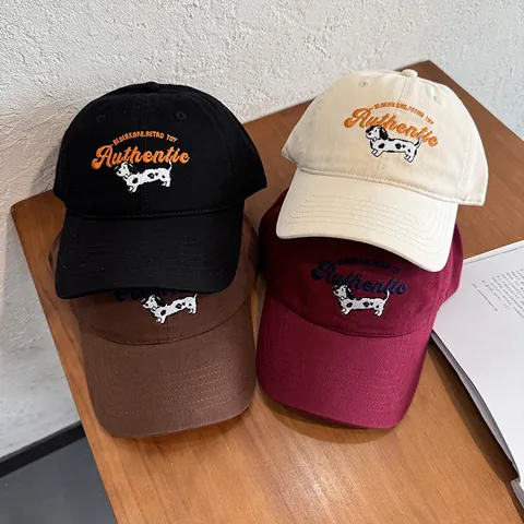 Casquette de Baseball Rétro Brodé Chien pour Femmes Hommes Chapeau de Soleil Coton Réglable Style Coréen Lettre Authentic