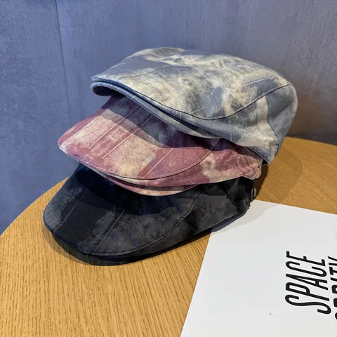 Vintage Tie Dye Katoen Polyester Flat Cap Vrouwen Ademend Verstelbaar Zonnescherm Retro Ivy Beret Hoed Accessoires
