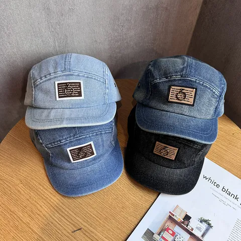 Women's Retro Washed Denim Five Panel Baseball Cap With Metal Ring Letter Patch Adjustable Streetwear Outdoor Sun Hat