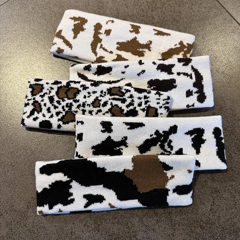Fascia Sportiva in Filato di Lana a Maglia con Motivo Mucca Leopardo Per Donna Uomo Fascia Elastica per Capelli Accessorio Casual