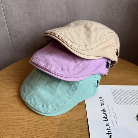 Coppola Giapponese in Cotone Vintage per Uomo Donna Tinta Unita Regolabile Berretto Newsboy Cappello da Pittore Parasole