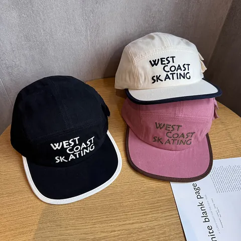 Unisex Streetwear 5 Panel Camp Hat Cotton Polyester Flat Brim Baseball Cap Letter Embroidery Contrast Edging Outdoor Cap