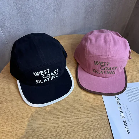 Unisex Streetwear 5 Panel Camp Hat Cotton Polyester Flat Brim Baseball Cap Letter Embroidery Contrast Edging Outdoor Cap