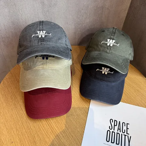 Vintage Washed Cotton Baseball Cap For Men Women Casual Distressed Adjustable Letter Embroidery Tongue Cap Sun Hat